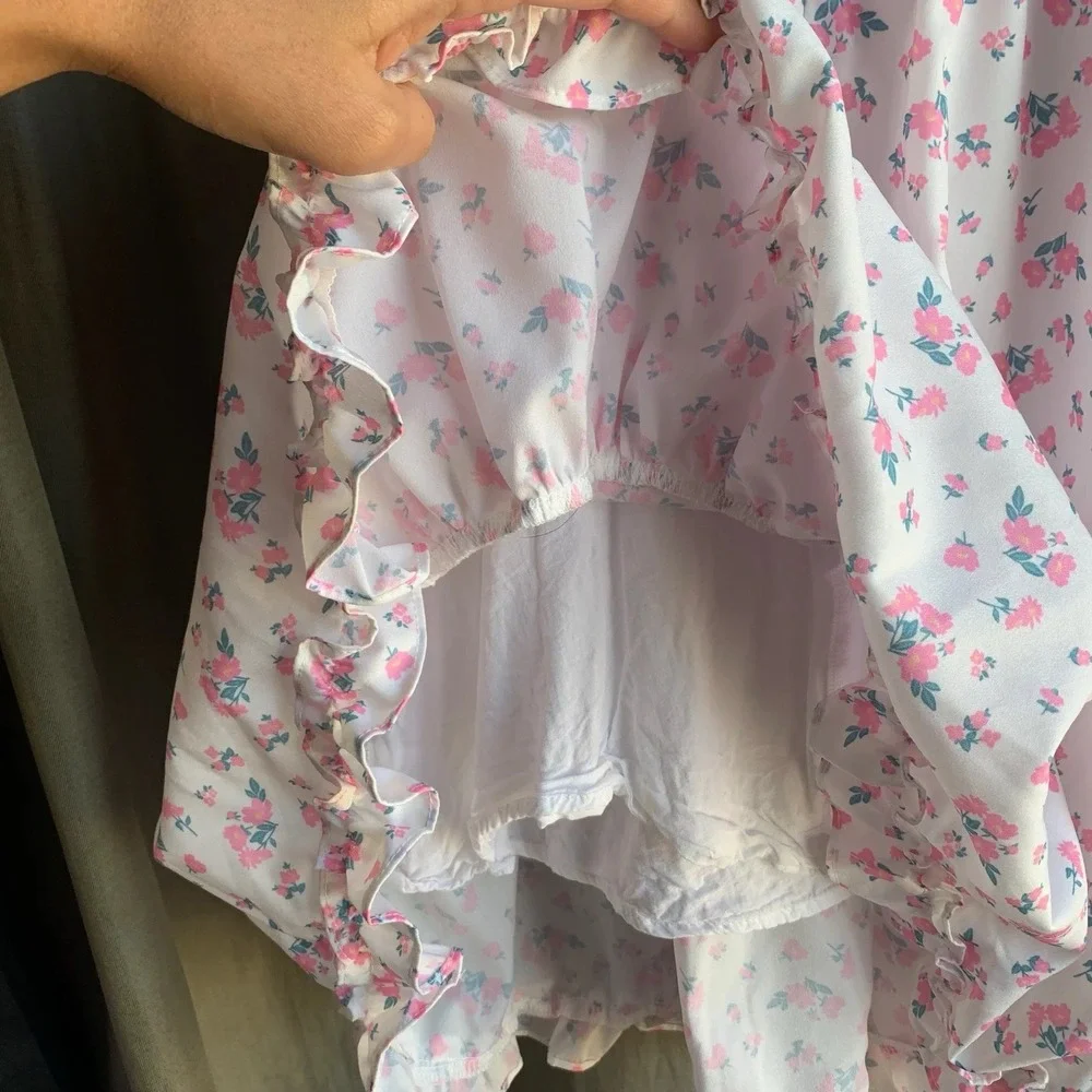 NWT Tiger Mist Claudette Pink Floral Ruffle Mini Dress Sz L Coquette Soft Girl - Picture 16 of 16